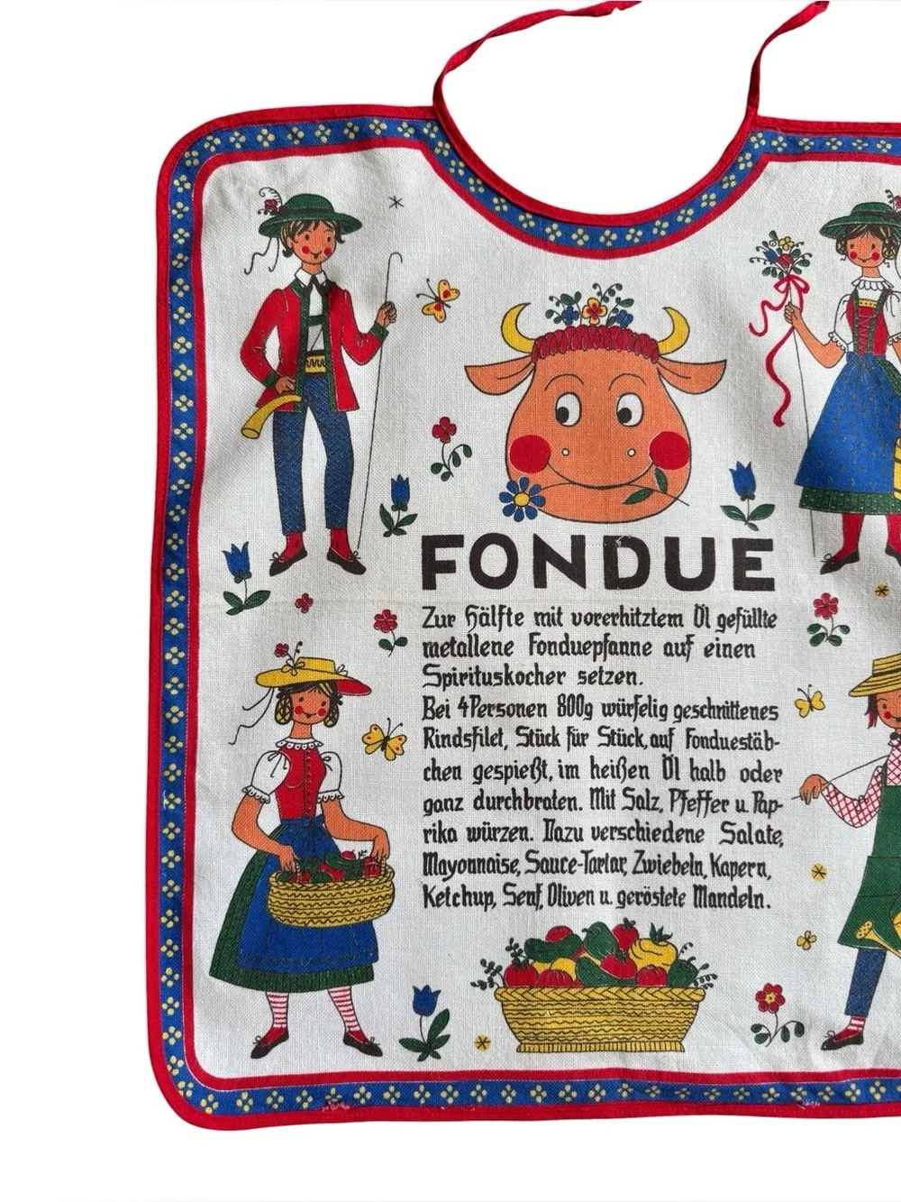 Vintage Kolf Baby Bib Scandinavian / Austrian Design With Fondue Recipe Linen